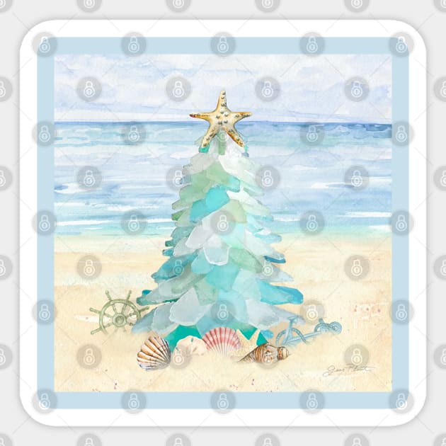 Coastal Seaglass Christmas Tree A Sticker by Jean Plout Designs